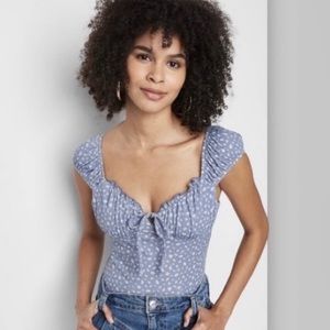Wild Fable Milkmaid Style Blue Floral Bodysuit